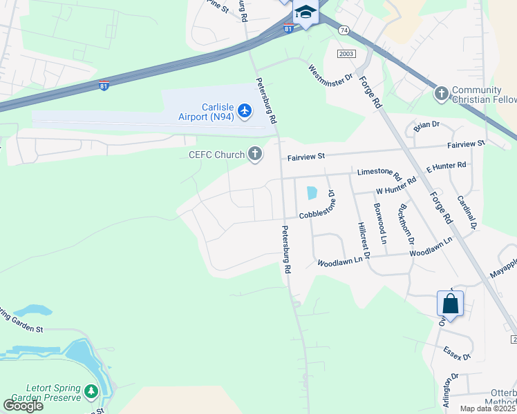 map of restaurants, bars, coffee shops, grocery stores, and more near 905 Sandstone Drive in Carlisle