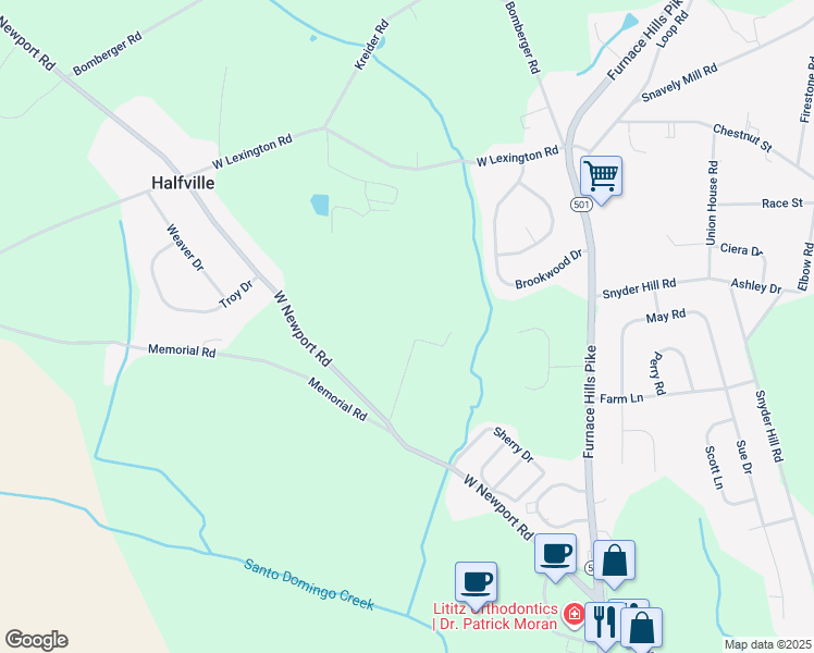 map of restaurants, bars, coffee shops, grocery stores, and more near 105 West Newport Road in Lititz