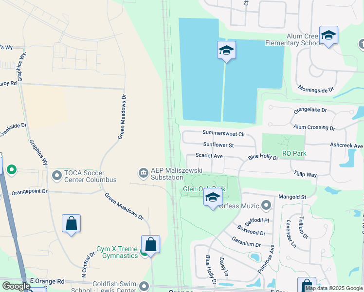 map of restaurants, bars, coffee shops, grocery stores, and more near 1323 Scarlet Avenue in Lewis Center