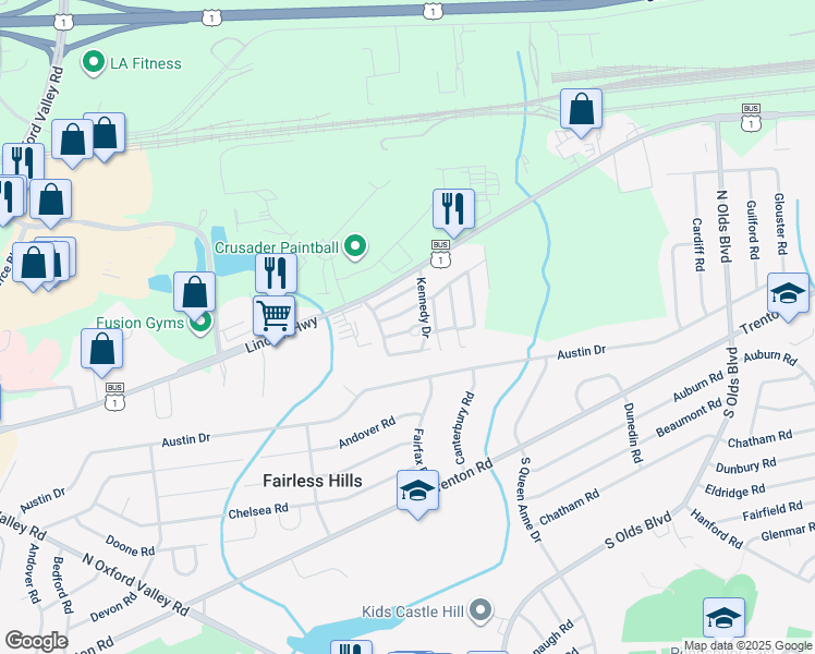 map of restaurants, bars, coffee shops, grocery stores, and more near 126 Adams Drive in Fairless Hills