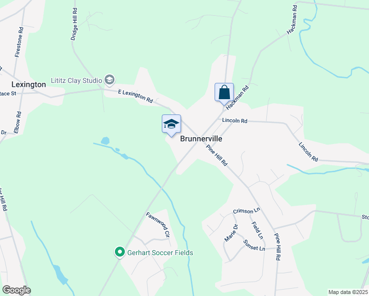 map of restaurants, bars, coffee shops, grocery stores, and more near 1219 Brunnerville Road in Lititz