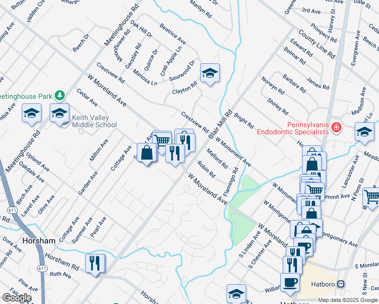 map of restaurants, bars, coffee shops, grocery stores, and more near 118 Blair Mill Road in Hatboro