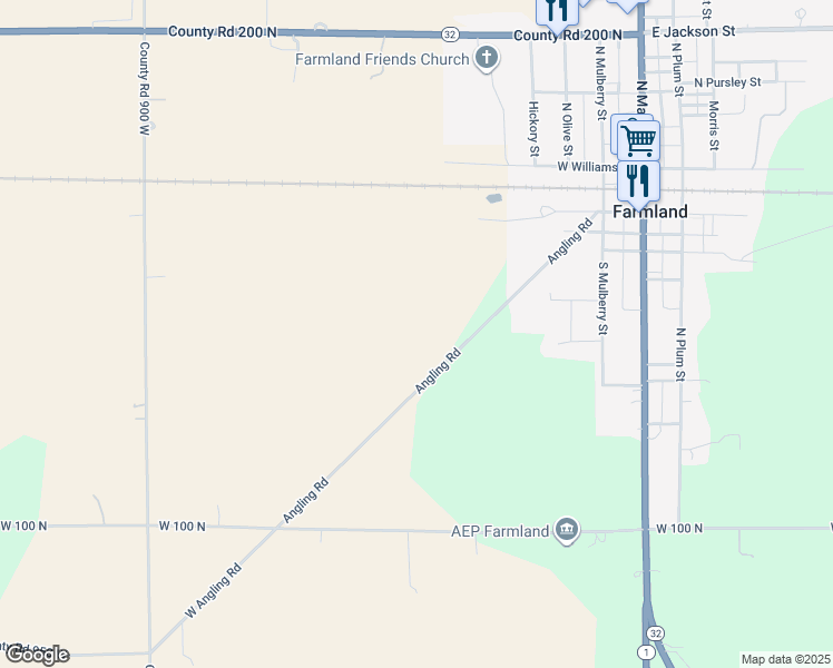 map of restaurants, bars, coffee shops, grocery stores, and more near 1288 Angling Road in Farmland
