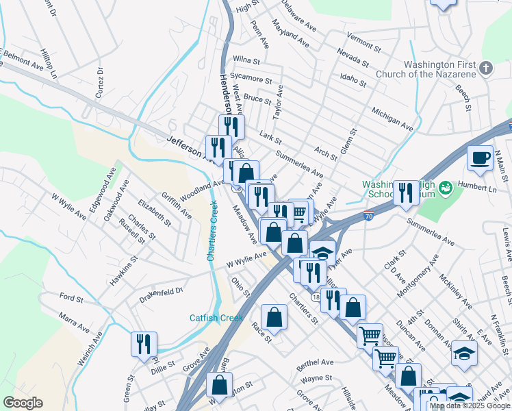 map of restaurants, bars, coffee shops, grocery stores, and more near 1099 Allison Avenue in Washington