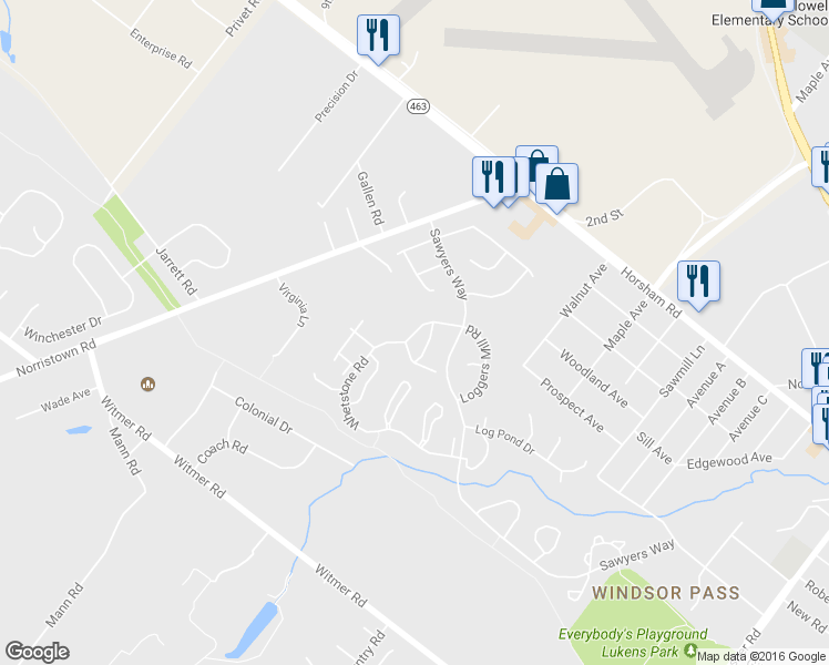 map of restaurants, bars, coffee shops, grocery stores, and more near 96 Whetstone Road in Horsham