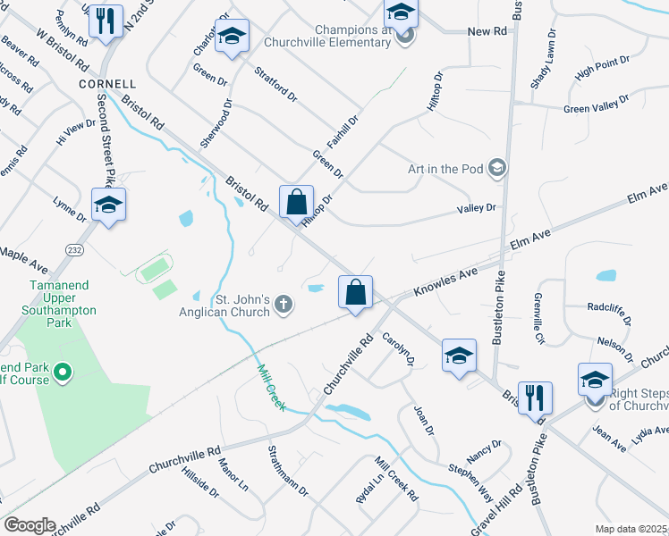 map of restaurants, bars, coffee shops, grocery stores, and more near 1070 Bristol Road in Southampton