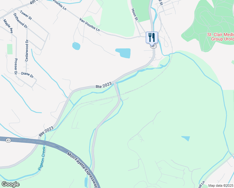 map of restaurants, bars, coffee shops, grocery stores, and more near 818 Route 481 in Monongahela