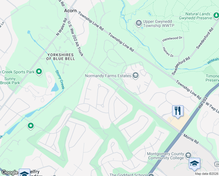 map of restaurants, bars, coffee shops, grocery stores, and more near 163 Birkdale Drive in Blue Bell