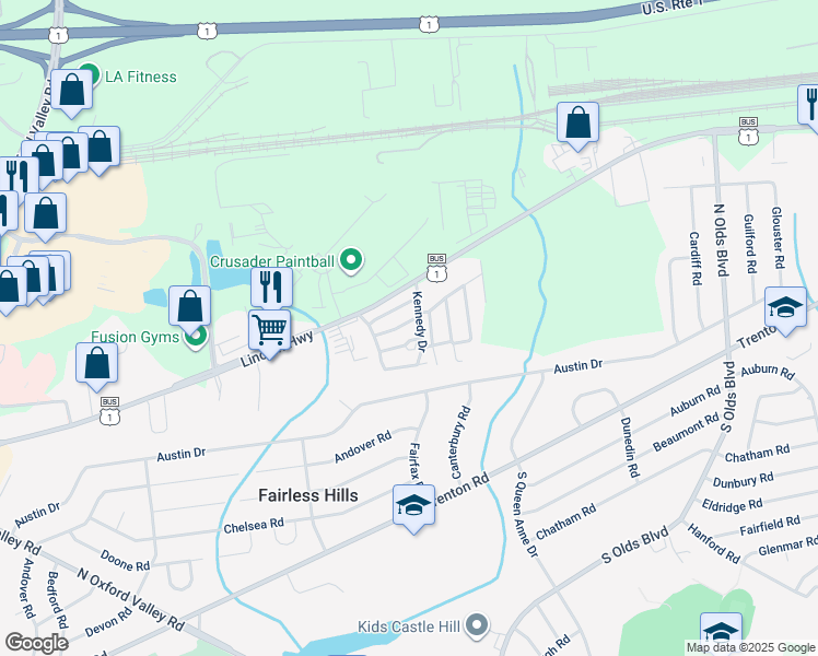 map of restaurants, bars, coffee shops, grocery stores, and more near 140 Truman Drive in Fairless Hills