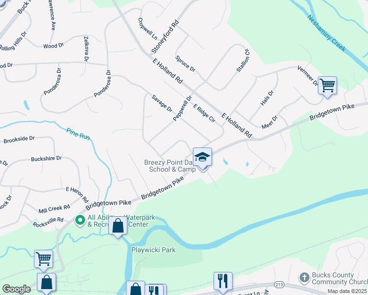 map of restaurants, bars, coffee shops, grocery stores, and more near 14 Braintree Common in Langhorne