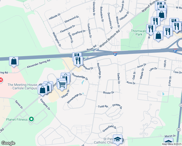 map of restaurants, bars, coffee shops, grocery stores, and more near 9 Garland Ct in Carlisle