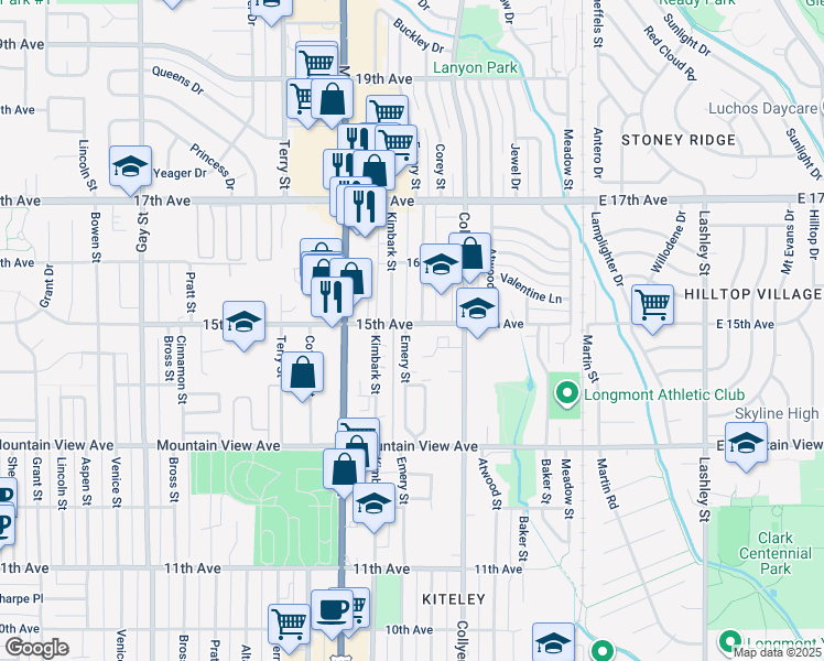 map of restaurants, bars, coffee shops, grocery stores, and more near 330 15th Avenue in Longmont