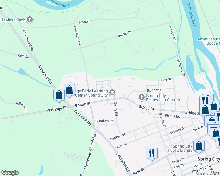 map of restaurants, bars, coffee shops, grocery stores, and more near 34 Mulberry Green in Spring City
