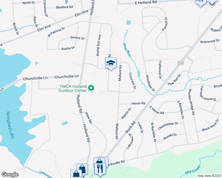 map of restaurants, bars, coffee shops, grocery stores, and more near 202 Crescent Drive in Bucks County