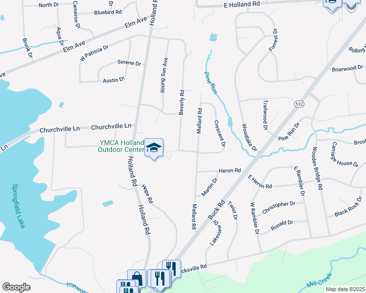 map of restaurants, bars, coffee shops, grocery stores, and more near 202 Crescent Drive in Bucks County