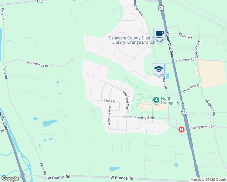 map of restaurants, bars, coffee shops, grocery stores, and more near 7523 Wayside Avenue in Delaware