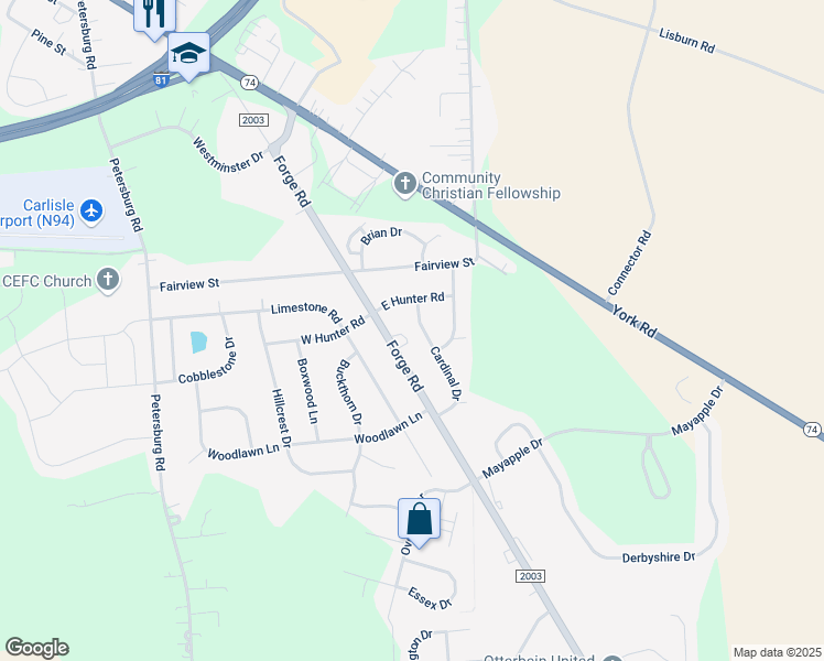 map of restaurants, bars, coffee shops, grocery stores, and more near 42 Cardinal Dr in Carlisle
