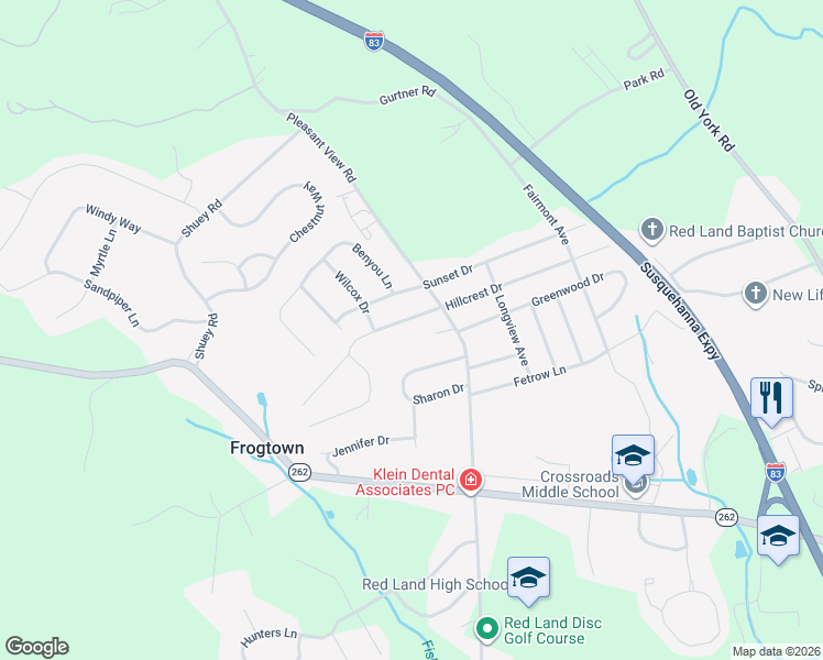 map of restaurants, bars, coffee shops, grocery stores, and more near 306 Hillcrest Drive in New Cumberland