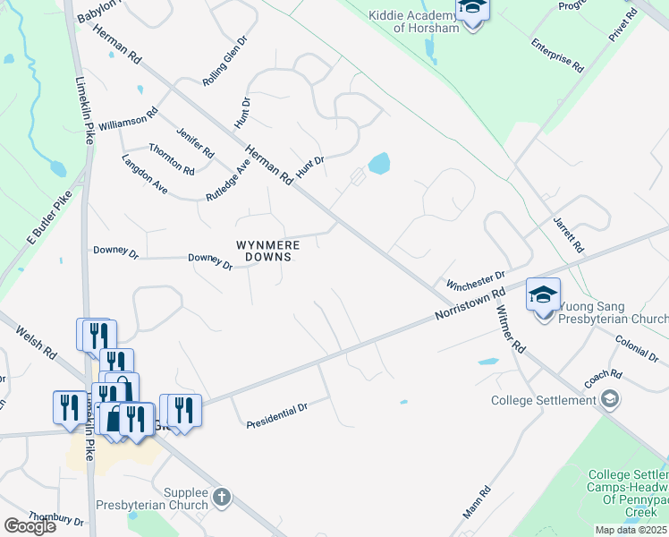 map of restaurants, bars, coffee shops, grocery stores, and more near 815 A Herman Road in Horsham