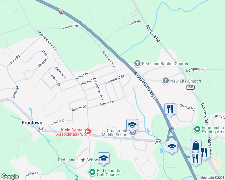 map of restaurants, bars, coffee shops, grocery stores, and more near 407 Hillside Ave in New Cumberland