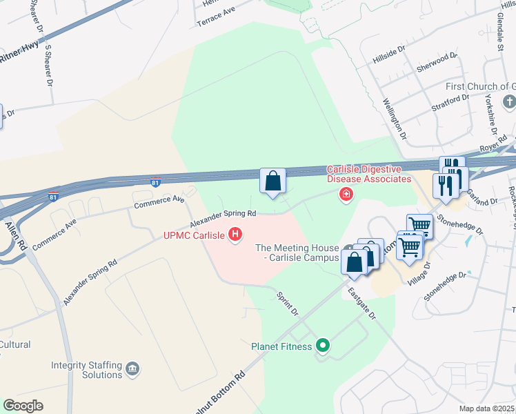 map of restaurants, bars, coffee shops, grocery stores, and more near 1 Alexandra Court in Carlisle