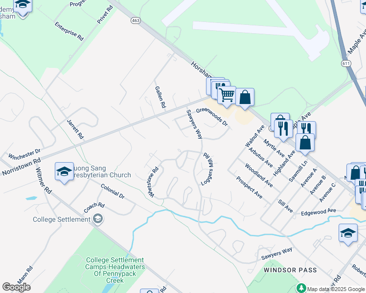 map of restaurants, bars, coffee shops, grocery stores, and more near 85 Whetstone Road in Horsham