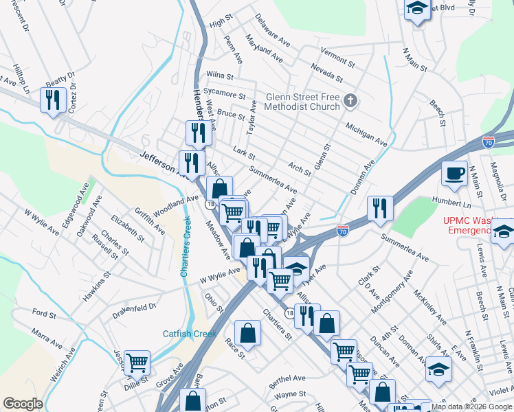 map of restaurants, bars, coffee shops, grocery stores, and more near 141 Lawrence Avenue in Washington