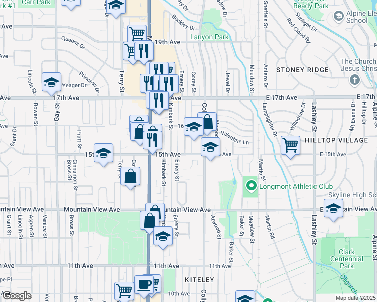 map of restaurants, bars, coffee shops, grocery stores, and more near 330 15th Avenue in Longmont