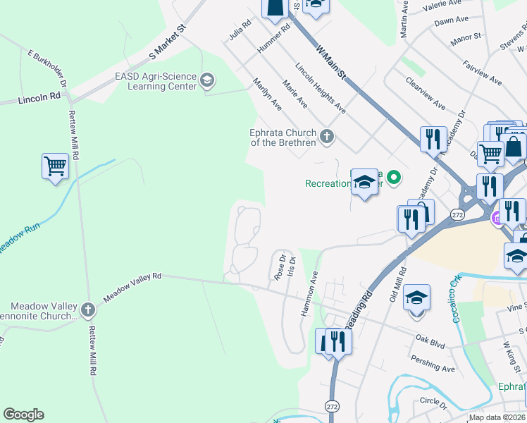 map of restaurants, bars, coffee shops, grocery stores, and more near 188 Fieldcrest Drive in Lititz