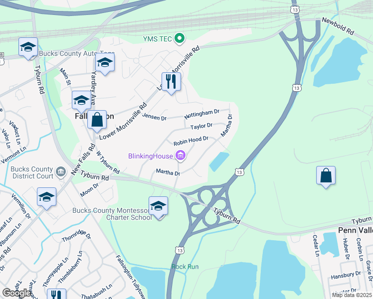 map of restaurants, bars, coffee shops, grocery stores, and more near 57 Sherwood Drive in Levittown