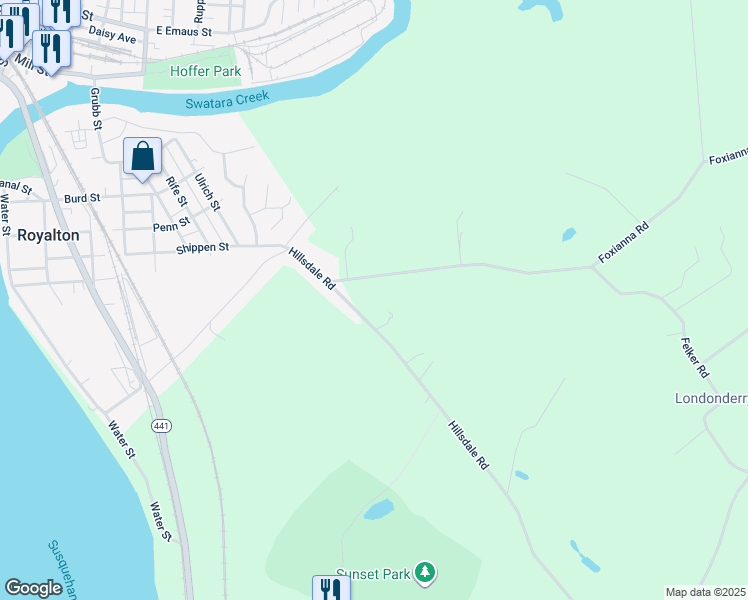 map of restaurants, bars, coffee shops, grocery stores, and more near 1051 Foxianna Road in Middletown