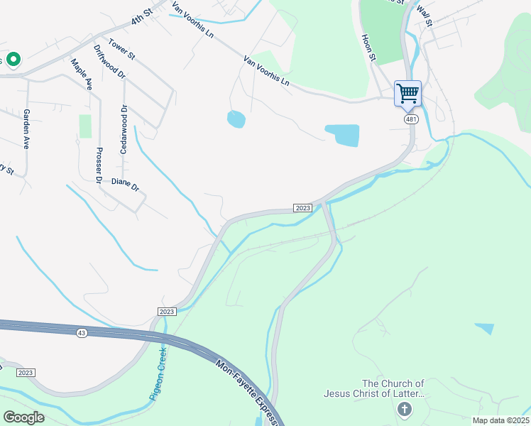 map of restaurants, bars, coffee shops, grocery stores, and more near 1940 State Route 2023 in Monongahela