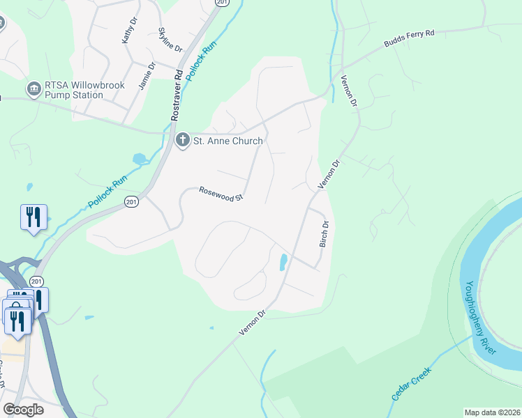 map of restaurants, bars, coffee shops, grocery stores, and more near 456 Cherry Blossom Drive in Belle Vernon