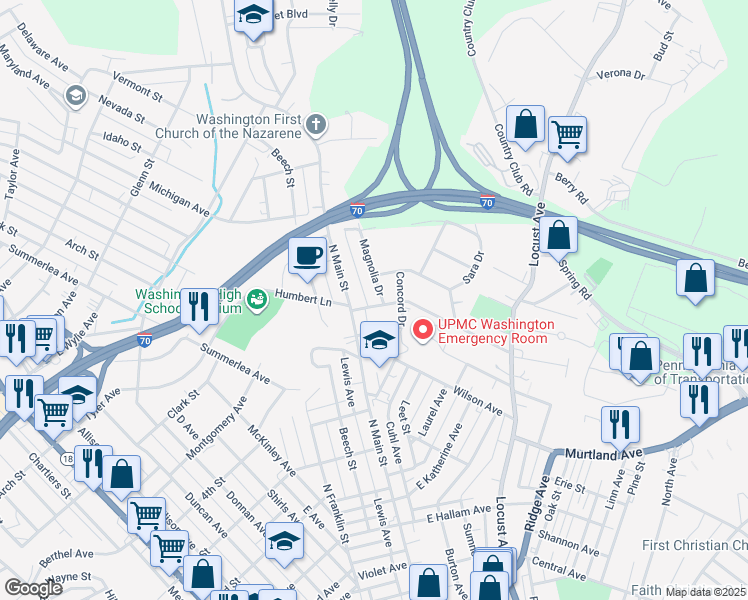 map of restaurants, bars, coffee shops, grocery stores, and more near 37 Colonial Heights Boulevard in Washington