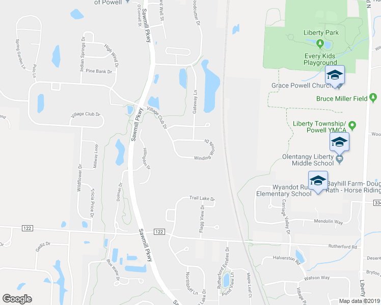 map of restaurants, bars, coffee shops, grocery stores, and more near 3334 Winding Woods Drive in Powell