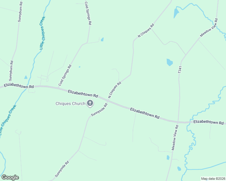 map of restaurants, bars, coffee shops, grocery stores, and more near 2814 North Chiques Road in Elizabethtown