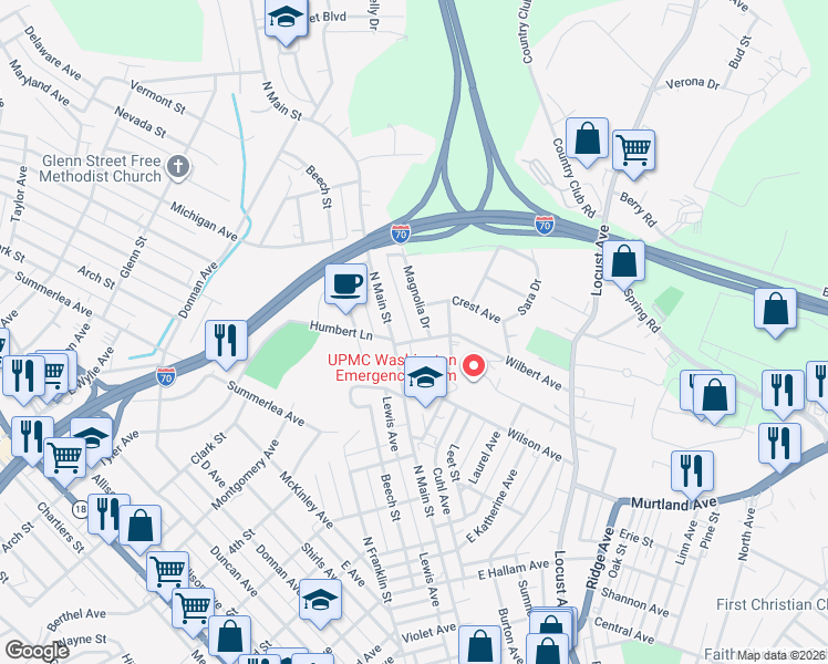 map of restaurants, bars, coffee shops, grocery stores, and more near 37 Colonial Heights Boulevard in Washington