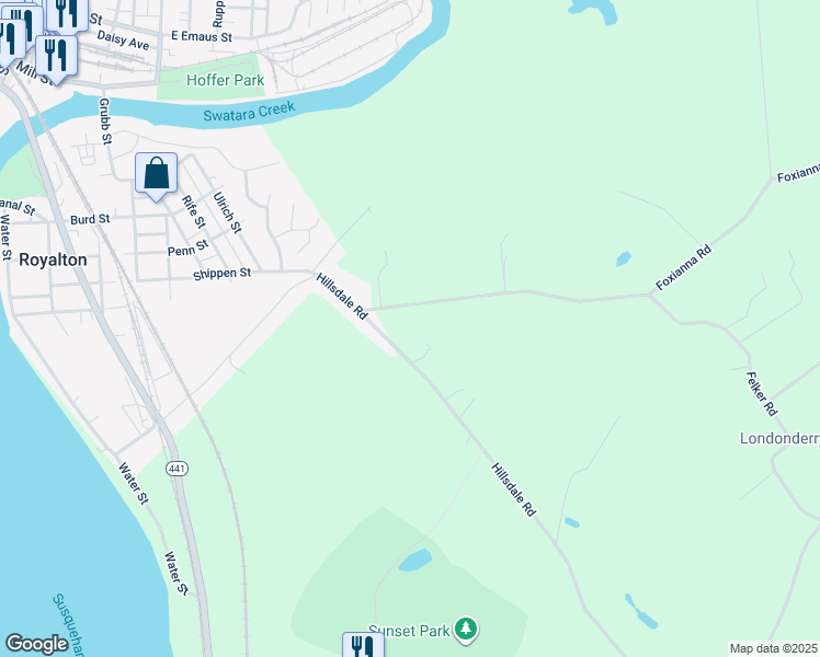 map of restaurants, bars, coffee shops, grocery stores, and more near 1051 Foxianna Road in Middletown
