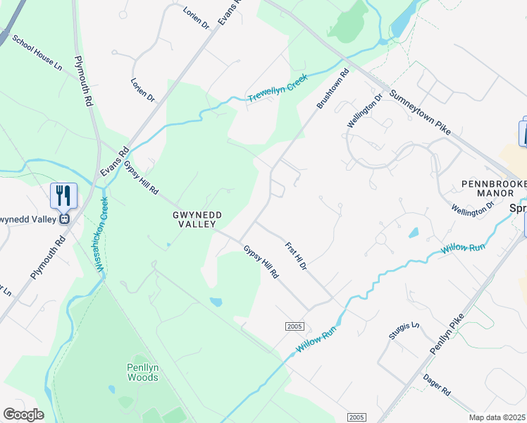 map of restaurants, bars, coffee shops, grocery stores, and more near 790 Brushtown Road in Spring House