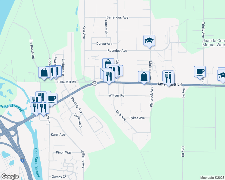 map of restaurants, bars, coffee shops, grocery stores, and more near 484 Wiltsey Road in Red Bluff