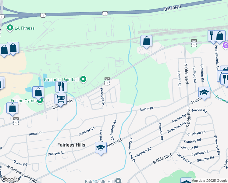 map of restaurants, bars, coffee shops, grocery stores, and more near 317 Wilson Drive in Fairless Hills