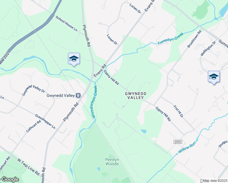 map of restaurants, bars, coffee shops, grocery stores, and more near 1336 Gypsy Hill Road in Gwynedd Valley