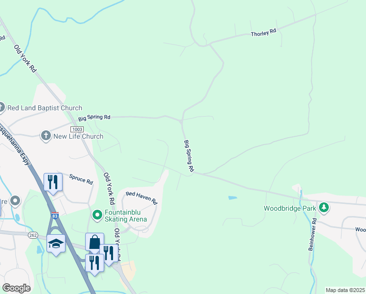 map of restaurants, bars, coffee shops, grocery stores, and more near 432 Big Spring Road in New Cumberland