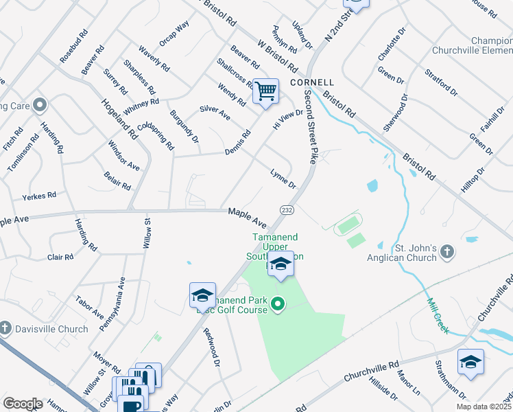 map of restaurants, bars, coffee shops, grocery stores, and more near 1215 Stuart Lane in Southampton