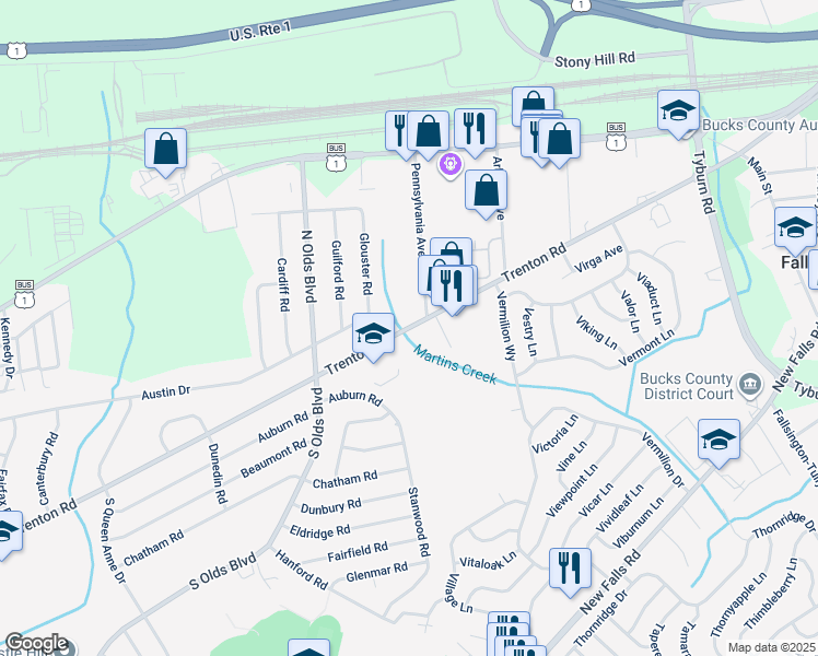 map of restaurants, bars, coffee shops, grocery stores, and more near 865 Trenton Rd in Fairless Hills