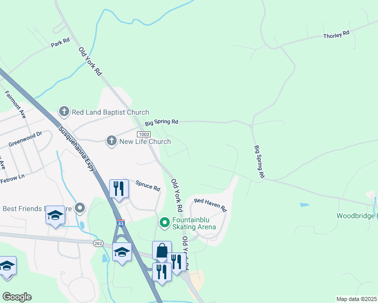 map of restaurants, bars, coffee shops, grocery stores, and more near 498 Big Spring Road in New Cumberland