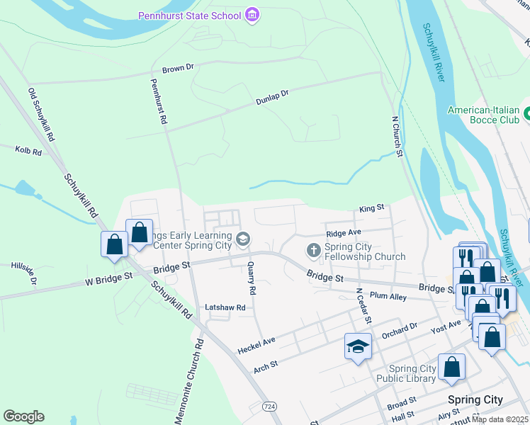 map of restaurants, bars, coffee shops, grocery stores, and more near 70 Kathryn Lane in Spring City