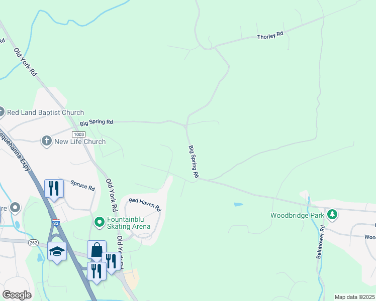 map of restaurants, bars, coffee shops, grocery stores, and more near 432 Big Spring Road in New Cumberland