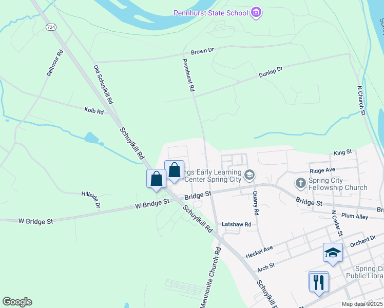 map of restaurants, bars, coffee shops, grocery stores, and more near 19 Carrigan Avenue in Spring City