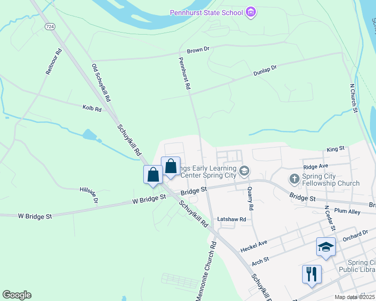 map of restaurants, bars, coffee shops, grocery stores, and more near 19 Carrigan Avenue in Spring City